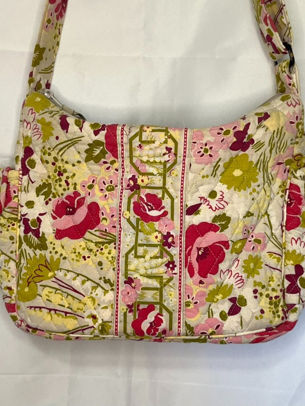 Vera Bradley On The Go Crossbody Purse Retired Make Me Blush pattern Pink Green